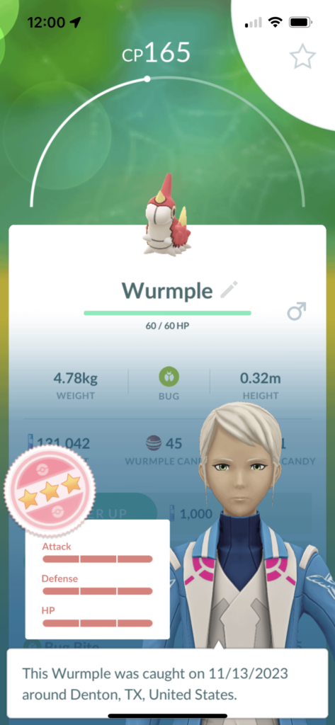 Found a Hundo Wurmple! The question is what Hundo it will evolve to…