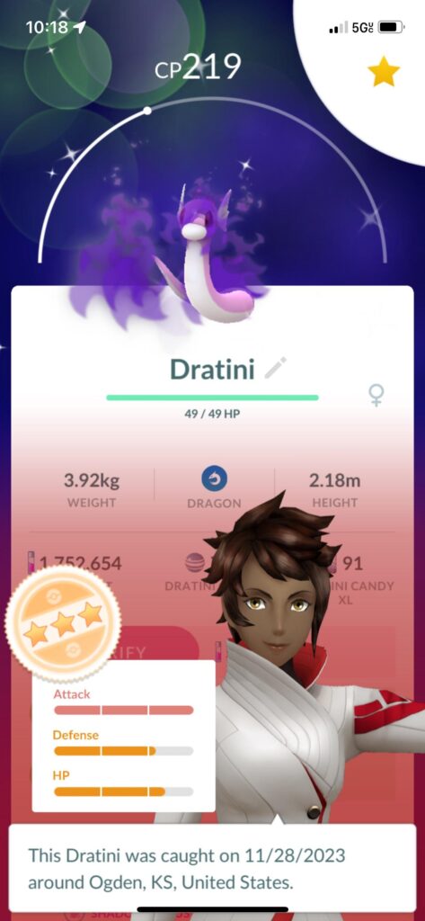 Let’s gooooo, finally got a shadow dratini and it’s 3 stars