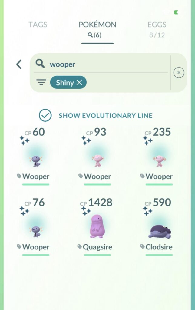 all shiny woopers (and evos) i got from community day!