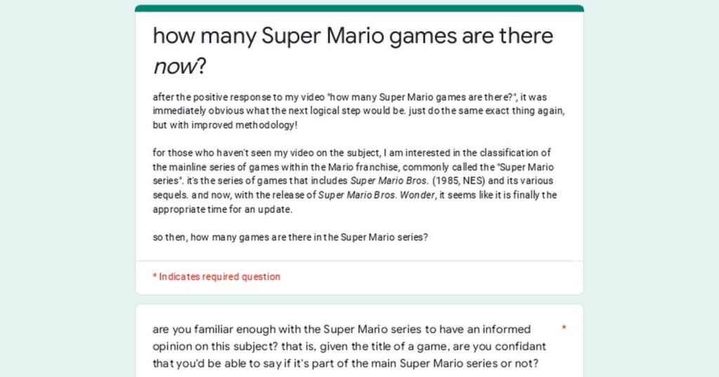 how many Super Mario games are there now? (Survey by jan Misali about which Mario games count as Super Mario games)