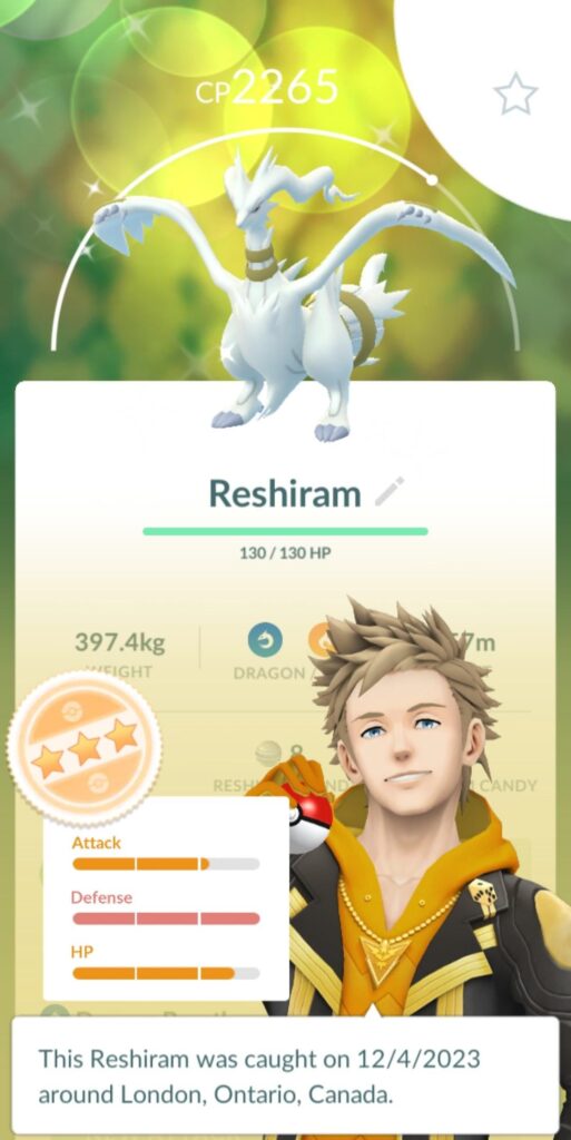 Got a shiny Reshiram!
