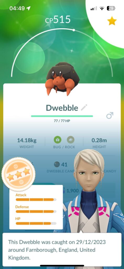I cant find anything on SHINY dweeble rarity - i just caught this bad boi. Whats he good for?