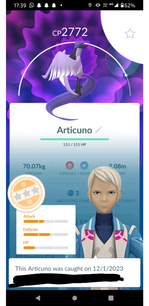 Caught an Articuno without a master ball