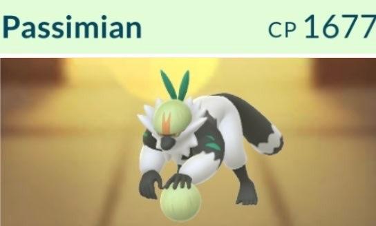 The new pokemon shadow leaning on a ball is Passimian, so please stop posting questions about it. Decent-ish Fighting attacker but not great
