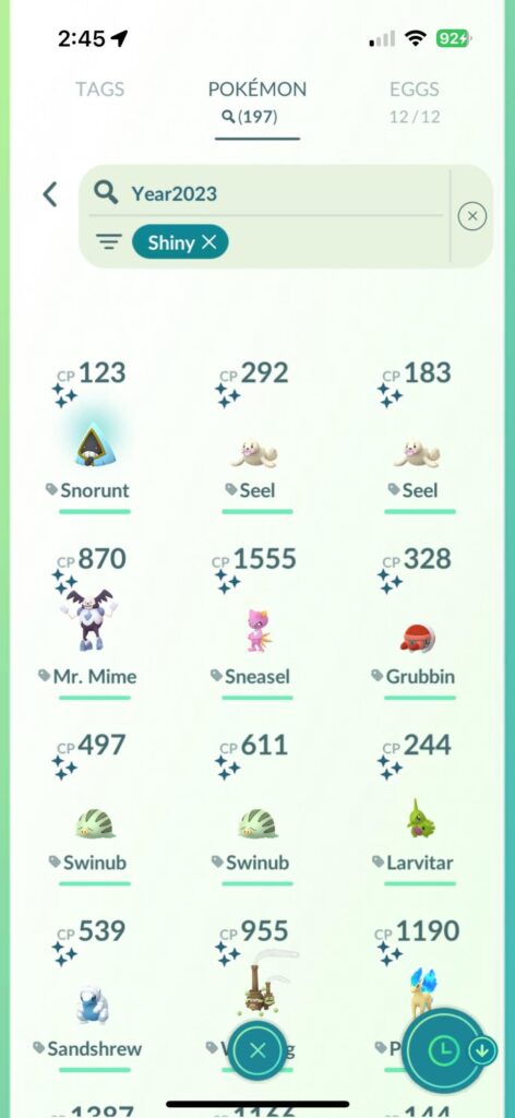 This is all shiny, legendary, and perfect iv Pokémon I caught in 2023. As well as level progression.