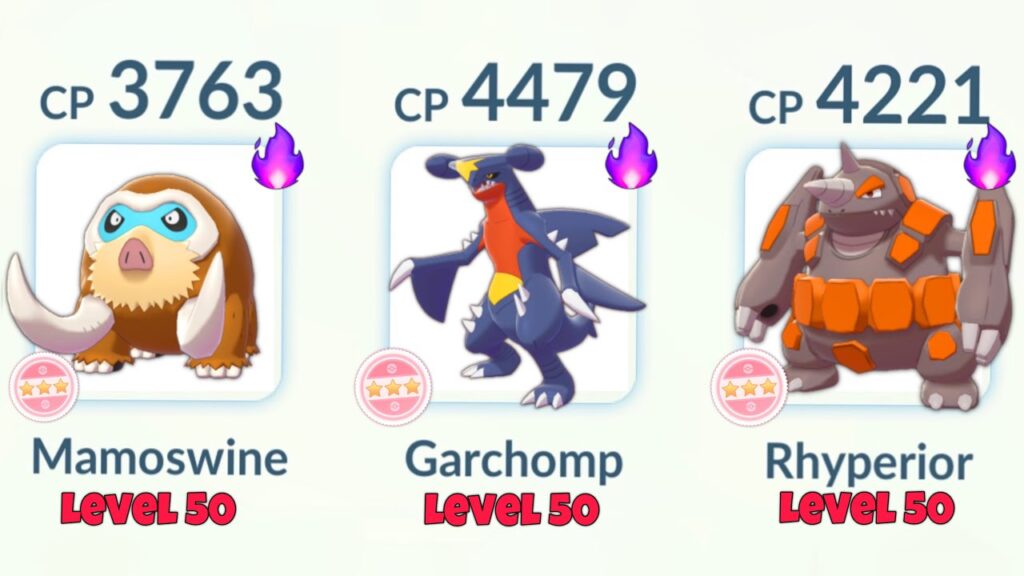 Triple LeveL 50 *HUNDO* Shadow (Mamoswine, Garchomp, Rhyperior) Team in Pokemon GO.