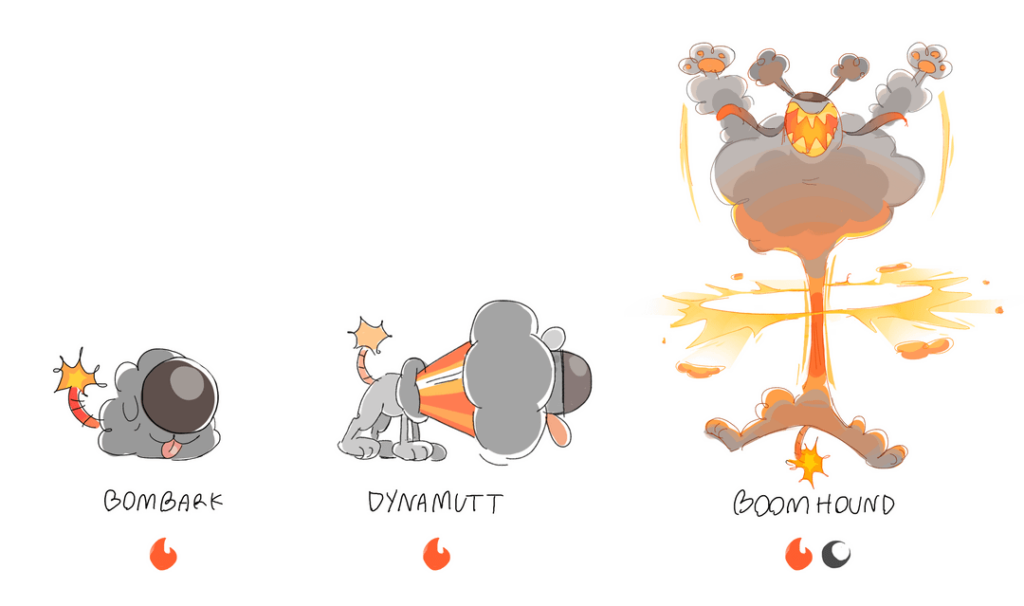 making a fakemon dex, starting with my fire-type starter, Boomhound