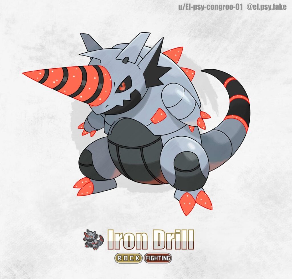 Iron Drill, a Rock/Fighting-type Future Paradox Form of Rhydon - Drawn by u/El-psy-congroo-01