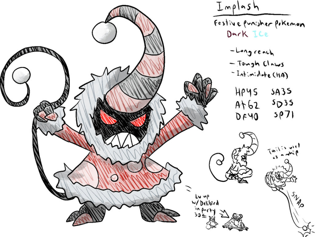 Krampus themed Pokemon and a grass type okapi/giraffe
