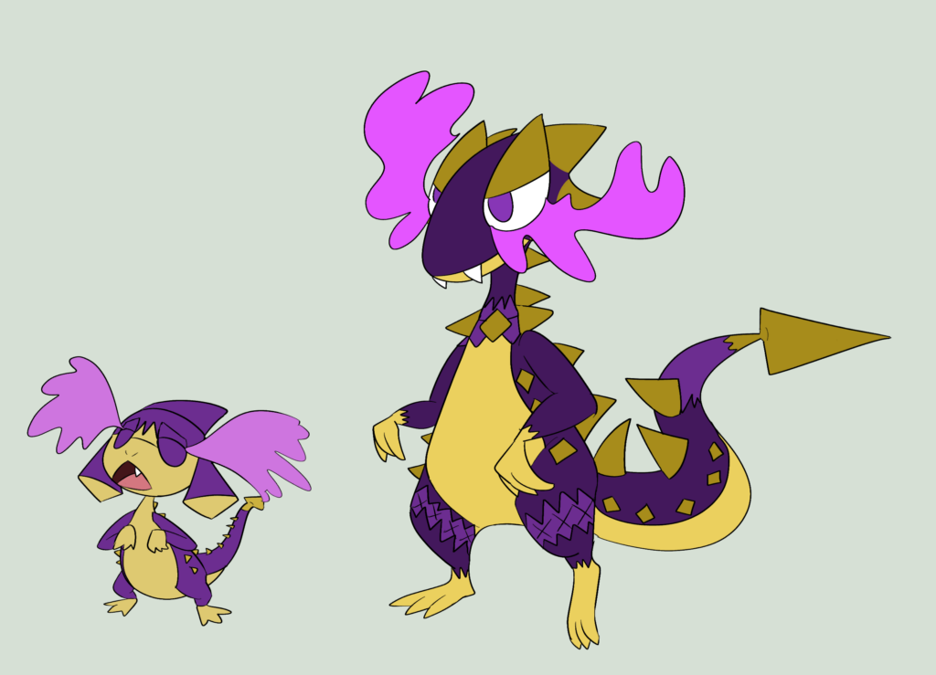 Poison-type regional variant Helioptile line inspired by horned lizards which squirt blood from their eyes. (Dex entry in desc)