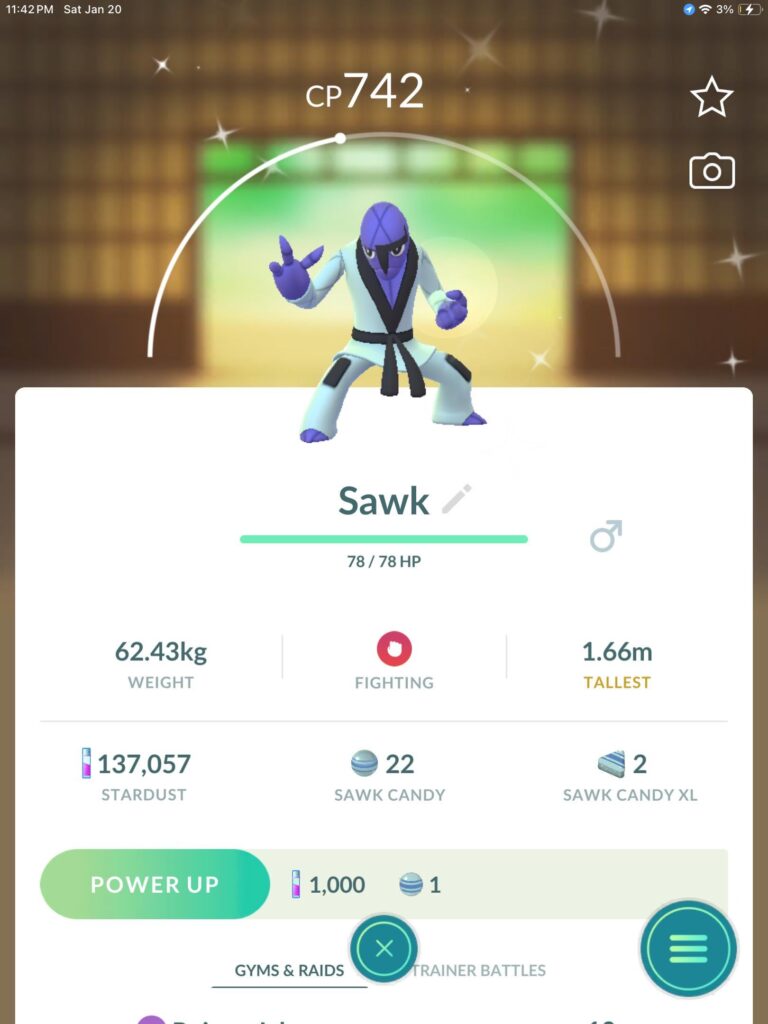 Shiny Sawk! (It’s worth mentioning that I named it Sawk Puppet)