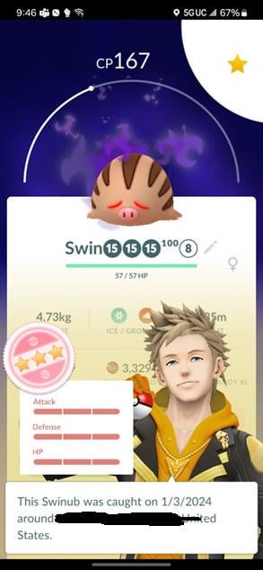 So Excited! Caught a Shadow Hundo Swinub.