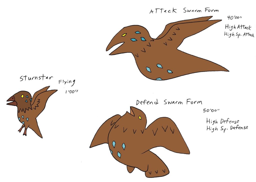 Fakemon based on the European starling and murmurations that is similar to Wishiwashi
