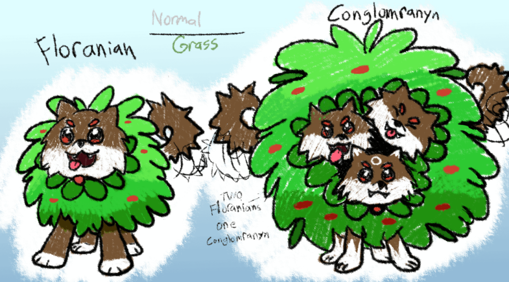 Made another Fakemon Floranian and Conglomranyn. Bush Pomeranians!