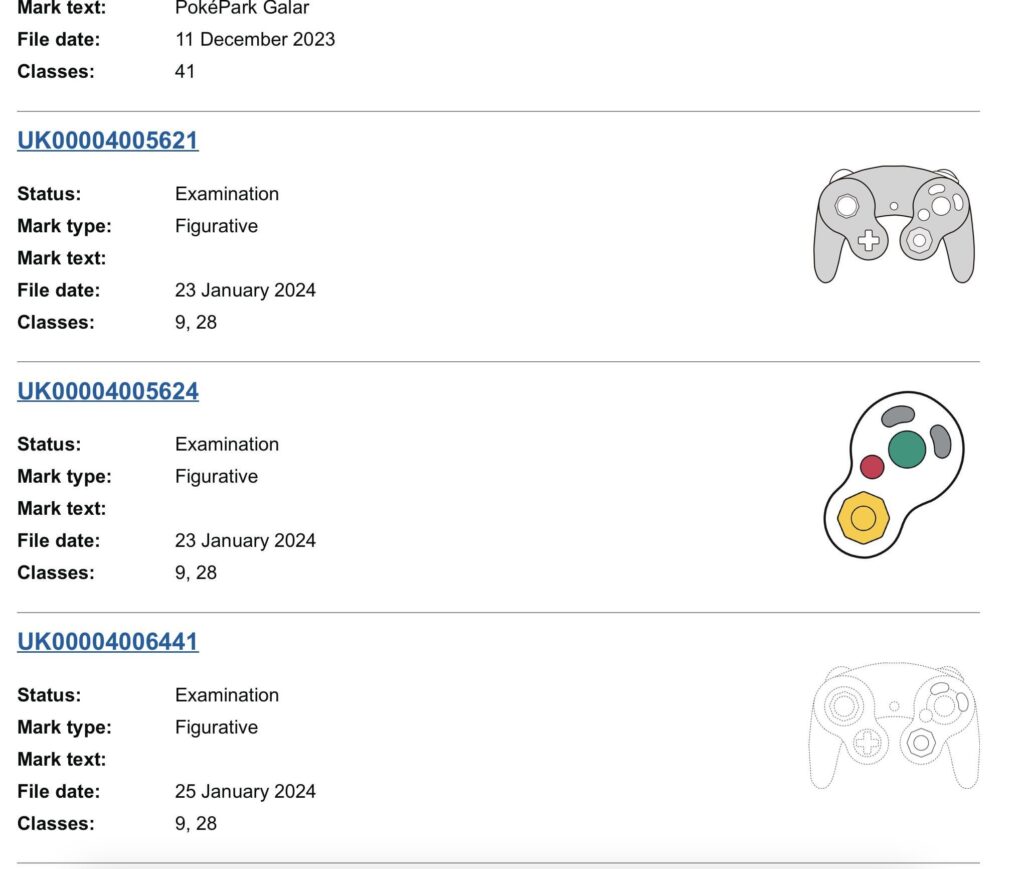 Three more Nintendo trademarks filed in the UK this week