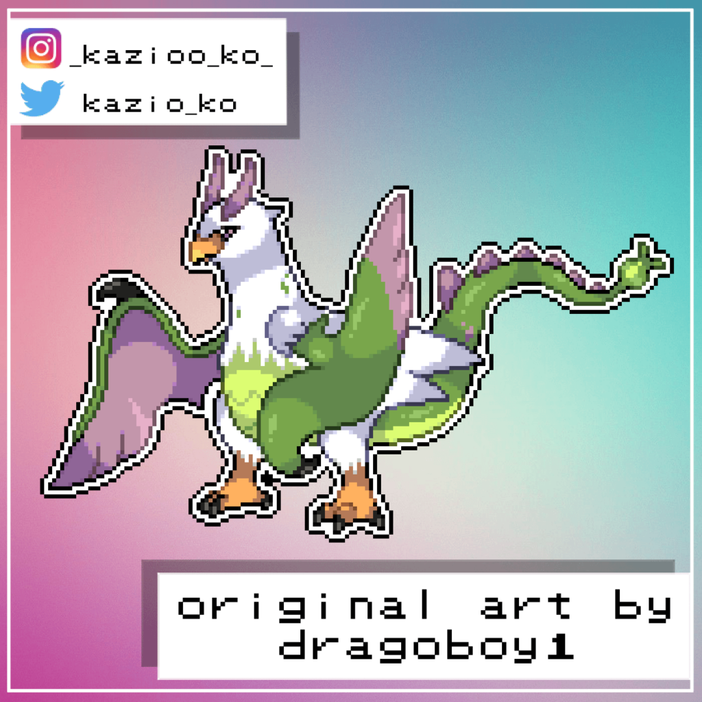 fakemon pixelart, commission by @dragoboy1 and design by @4crownsofmeda on instagram