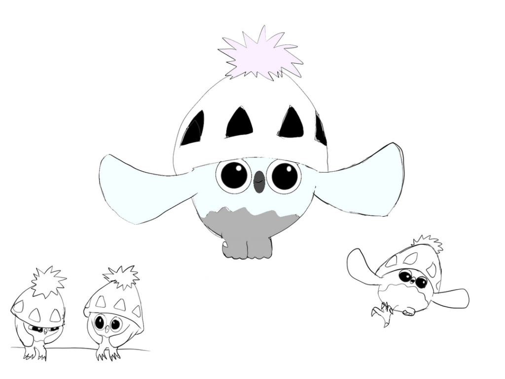 Look out behind you, they sneak in without a sound...it's the ice/flying type Icaey and Frigifar, birds whose looks converge with that of Inkay and Malamar!