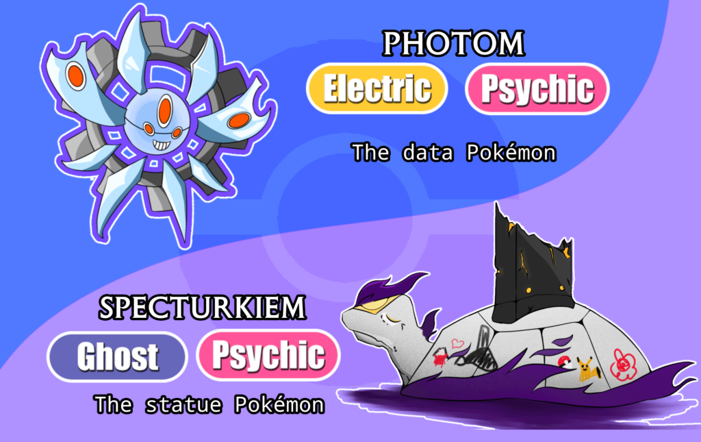 I made two legendaries for my pokemon region, the theming is tradition VS modernism
