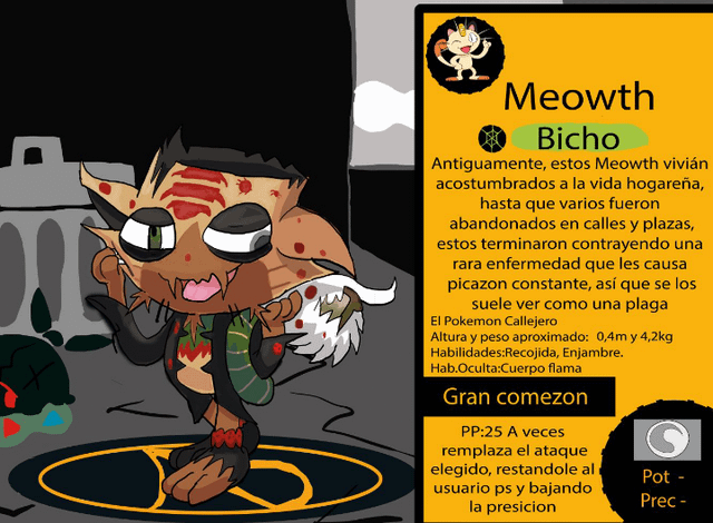 Aquí les dejo mí intento de Meowth regional tipo Bicho🐛
