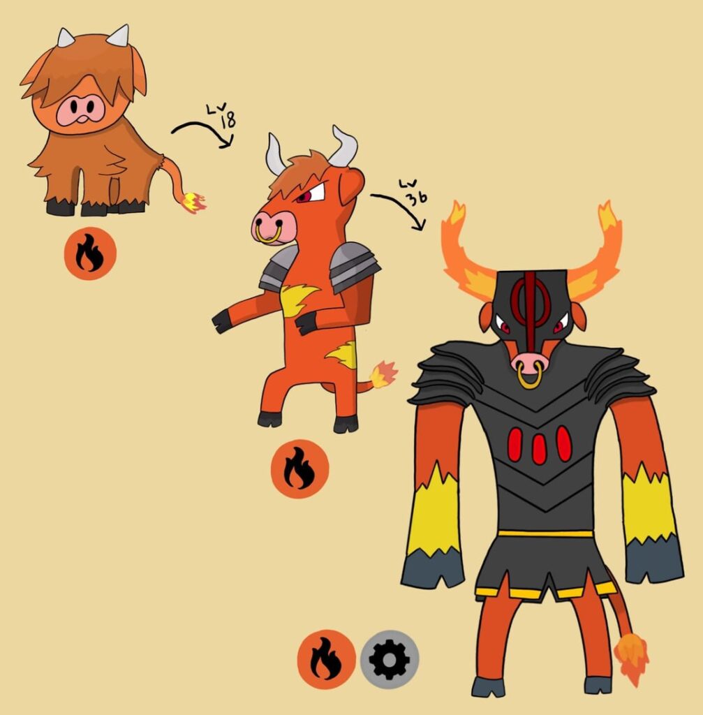 The fire starters of my region, Flammabull, Bullaze and Incinotaur!