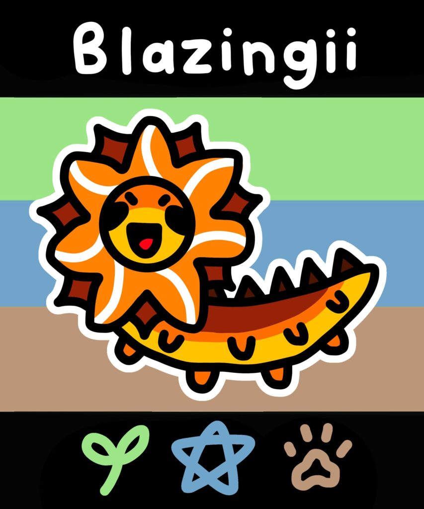 the first of my creatures to have 3 traits, blazingii!