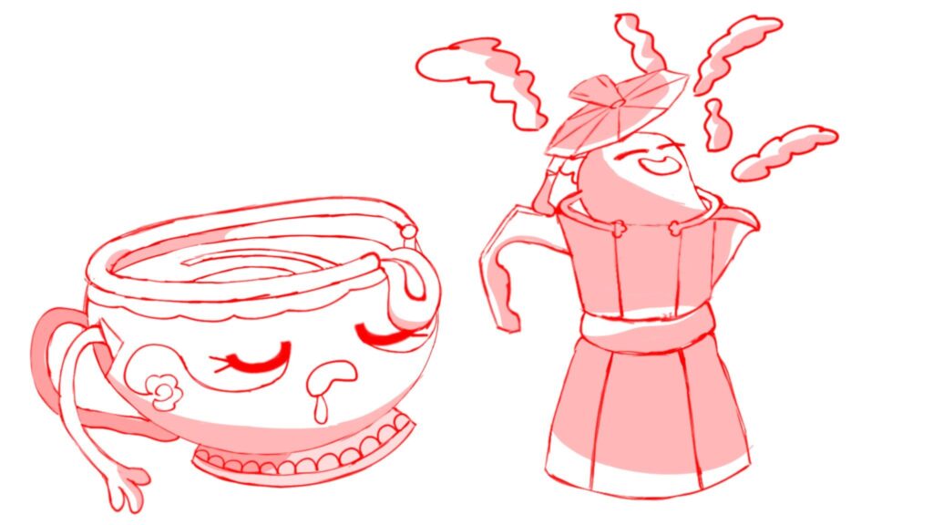 concept art for the regional variants of Sinistea and Polteageist (based on coffee) for my Pokemon region