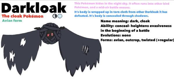 The avian form to my fakemon Darkloak, found in the Syrian region (my region)