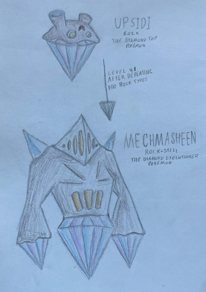 Re-designed an old Fakemon I drew years ago, Upsidi and Mechmasheen
