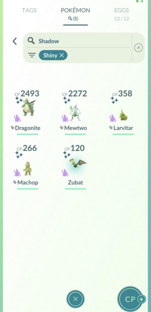 All my shadow shinies are GREEN