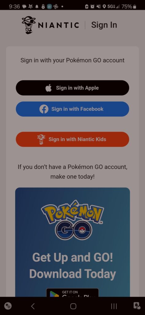 Why can't I log into the shop with my Google account? I just wanna redeem the Rotom quest.