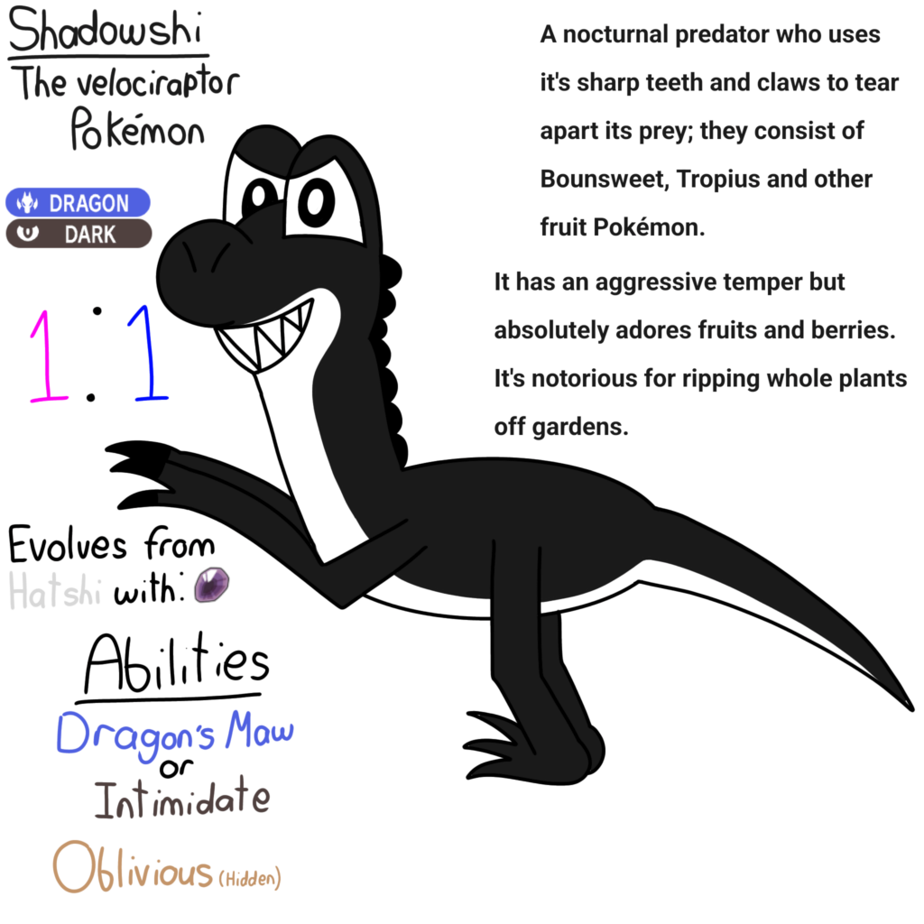 Polysula Pokémon 025 - Shadowshi, the velociraptor Pokémon.