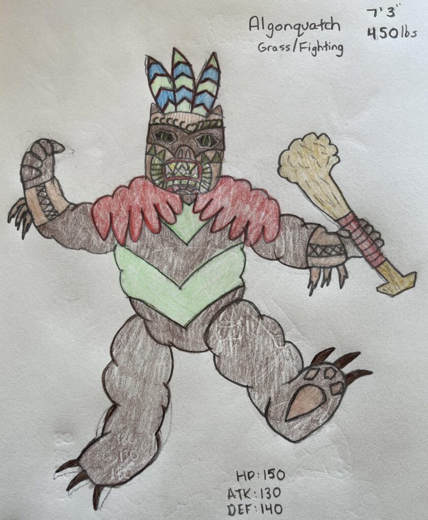 Introducing my 2nd mythical, Algonquatch. A grass/fighting type based on Bigfoot with First Nations themes.