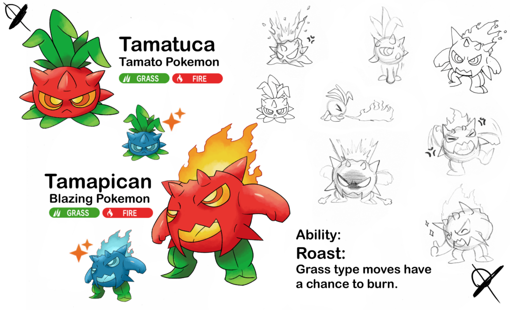 I made another one :3 This is Tamatuca and Tamapican, my spin on a berry inspired Pokémon! I love how they came out, Hope you like it too. Dex entry is in the comments!