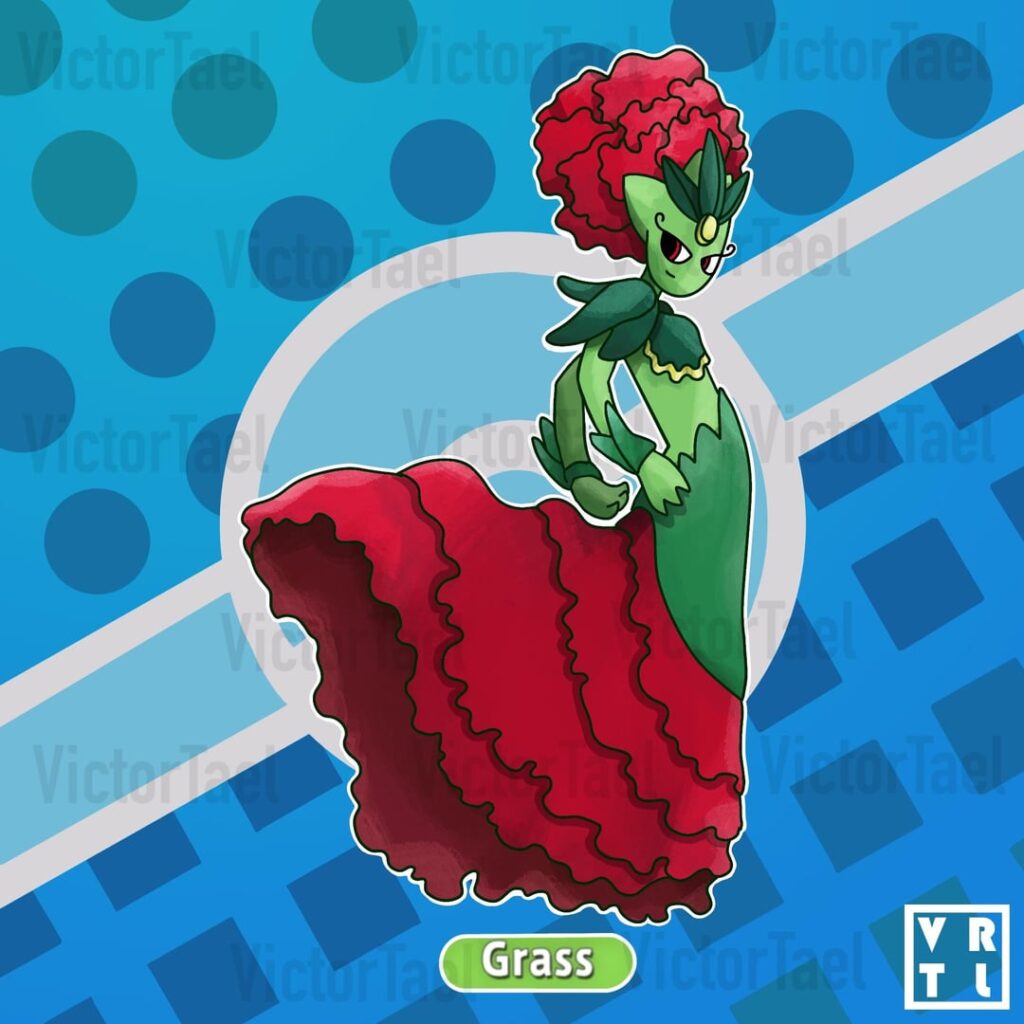 003. Clavelía _ Grass starter (Spain inspired FKMN) Swipe to see her infodex and evolution line! ➡️