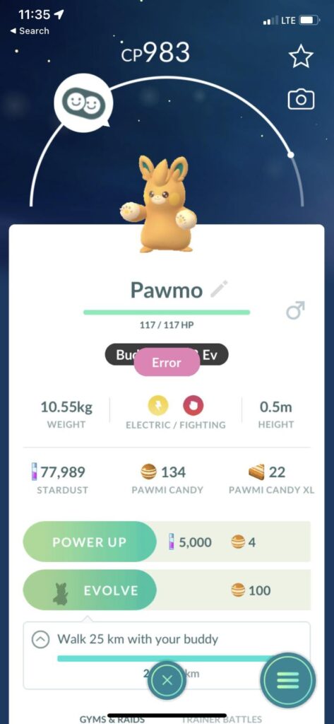 Is this a bug? Just wanna evolve my pawmo