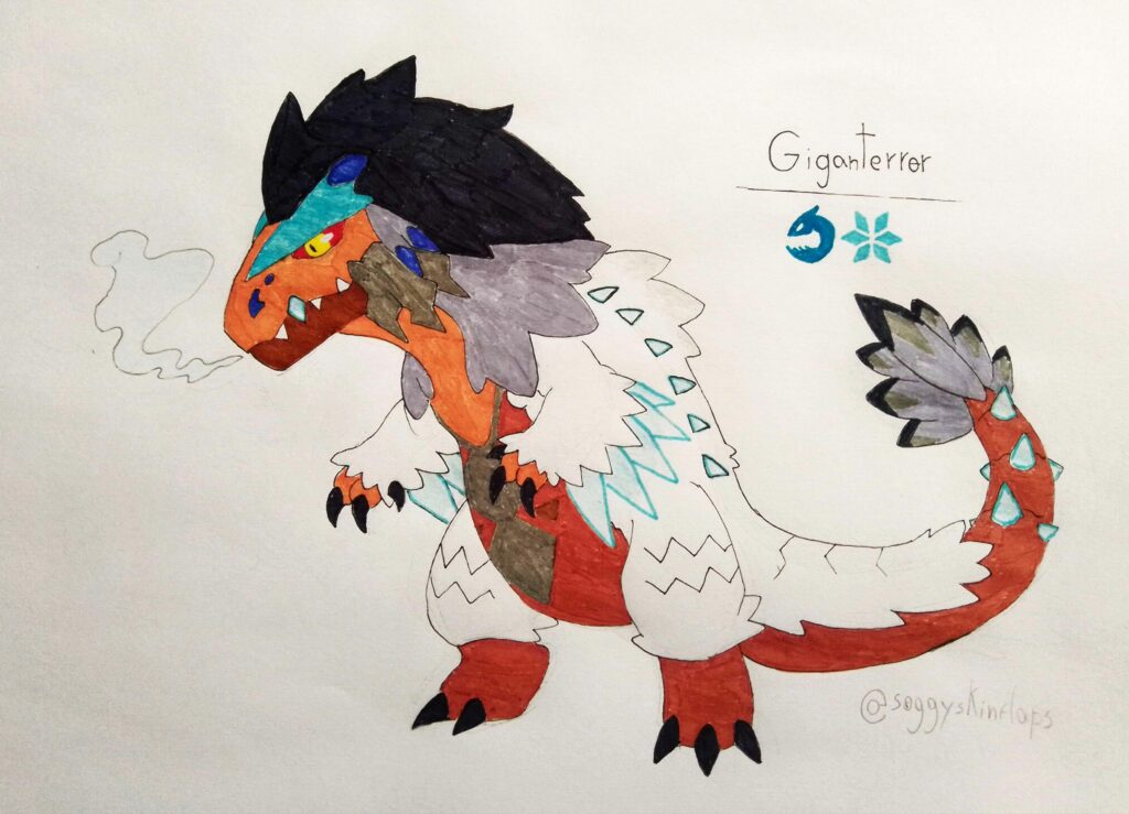 This Fakemon Friday i bring Giganterror, the Titan pokemon! Revived from the Frozen Maw Fossil, it was one of the greatest hunters of ancient wilds, until its rule fell to an ice age. Now, with a new coat of feathers and ice powers it's prepared to dominate the wilds once more!