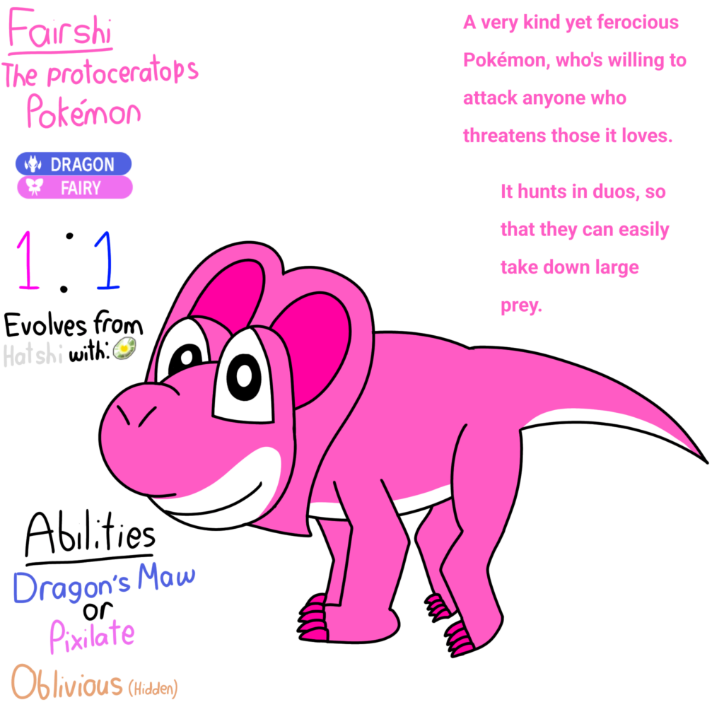 Polysula Pokémon 028 - Fairshi, the protoceratops Pokémon.