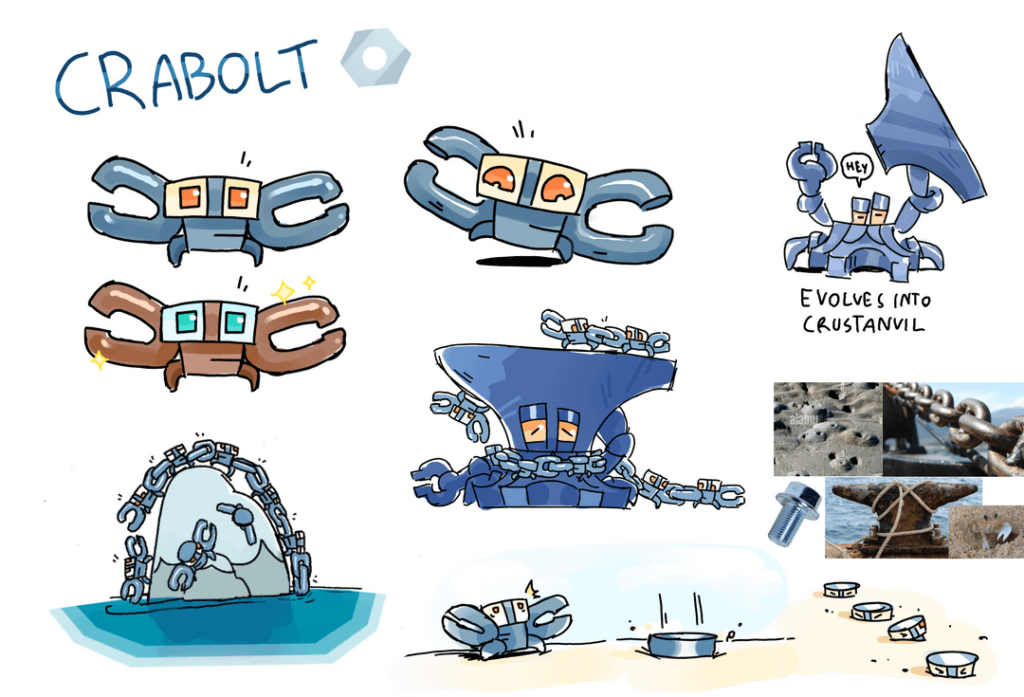 some crab fakemon, Crabolt and Crustanvil!