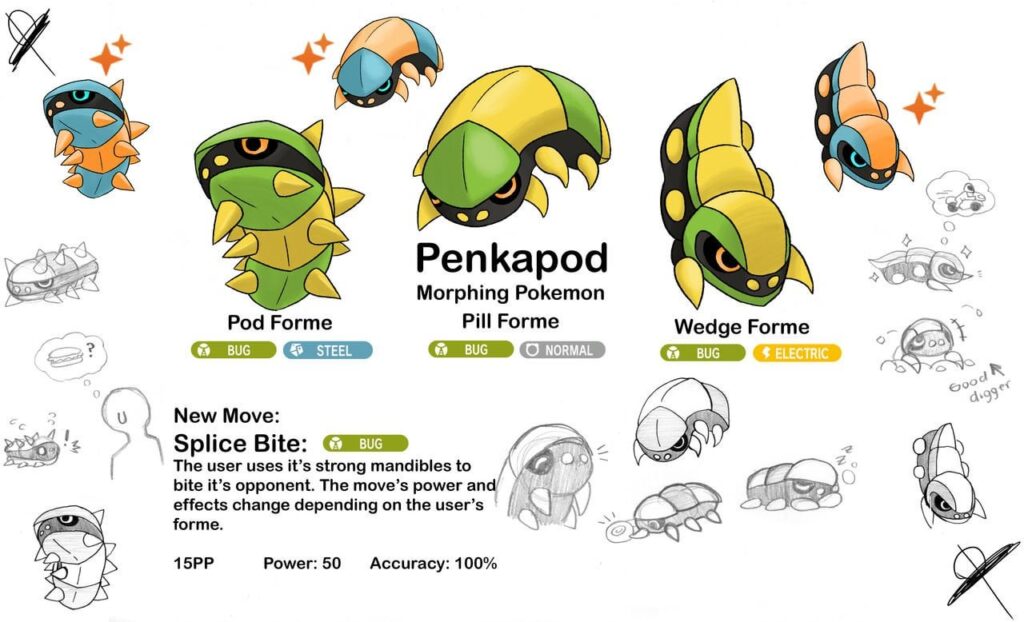 I'm back with another Fakemon line. I haven't posted for a while, So here's I present Penkapod! A sort of "Deoxys at home" lol. Hope you like it :3 Dex entry in the comments.