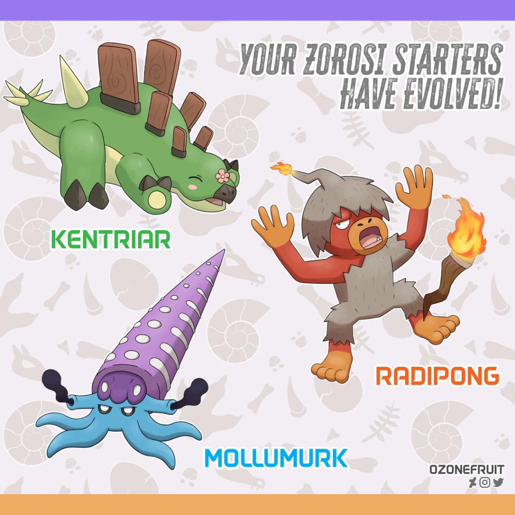 [OC] I recently posted the Starter Pokemon for my new Fossil Region Project! Meet their evolutions!
