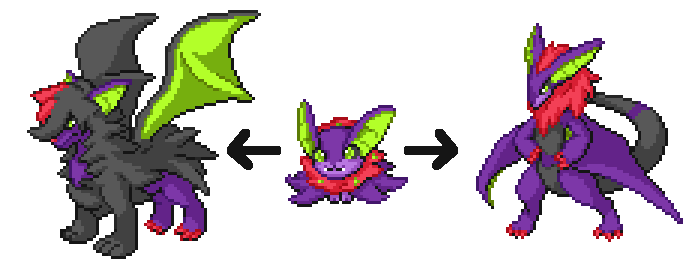 Egyptian Fruitbat Fakemon with a split evolution