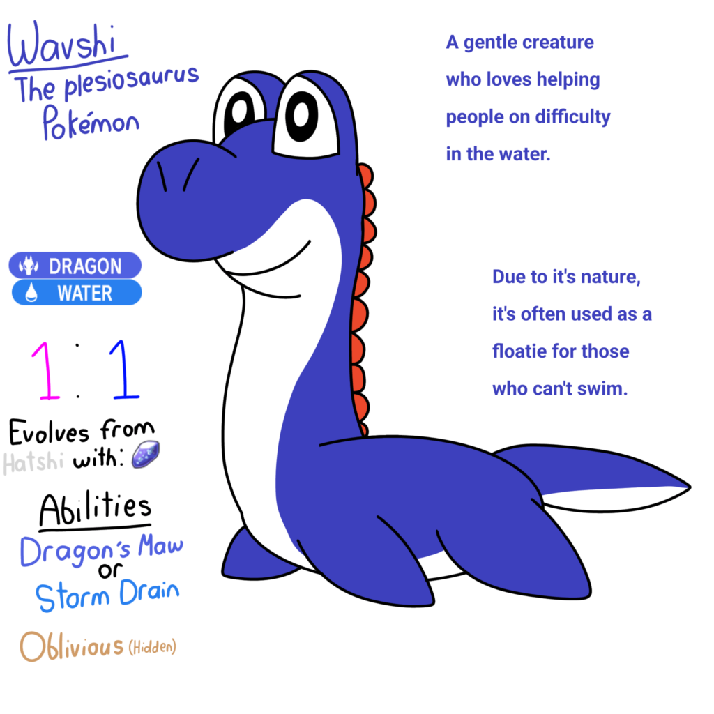 Polysula Pokémon 021 - Wavshi, the plesiosaurus Pokémon.