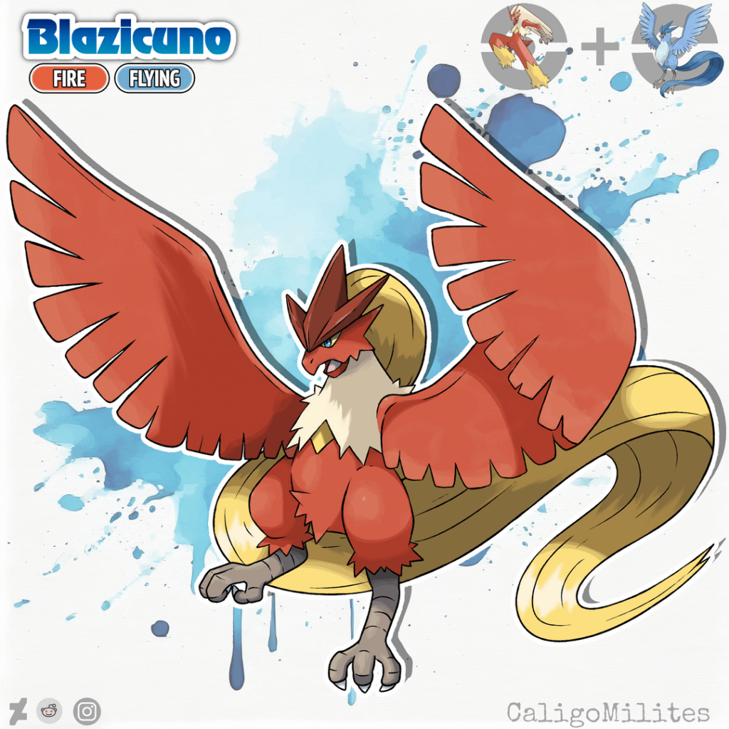 Blazicuno : Fusion between Blaziken and Articuno Pokemon Fakemon