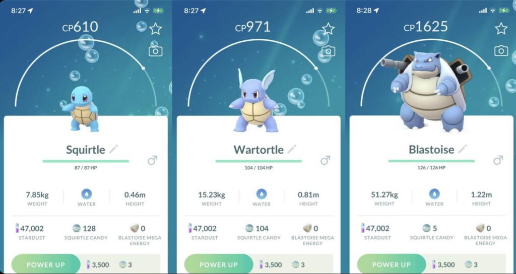 Full evolution of my 610CP Squirtle!