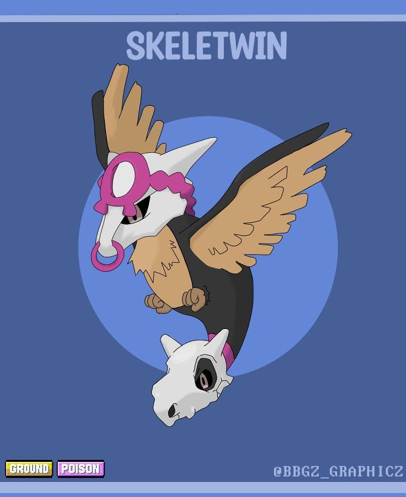 Skeletwin - [Ground/Poison] was once a cubone that pecharunt granted the wish to never be alone again to. Anyname suggestions that work better will be appreciated.