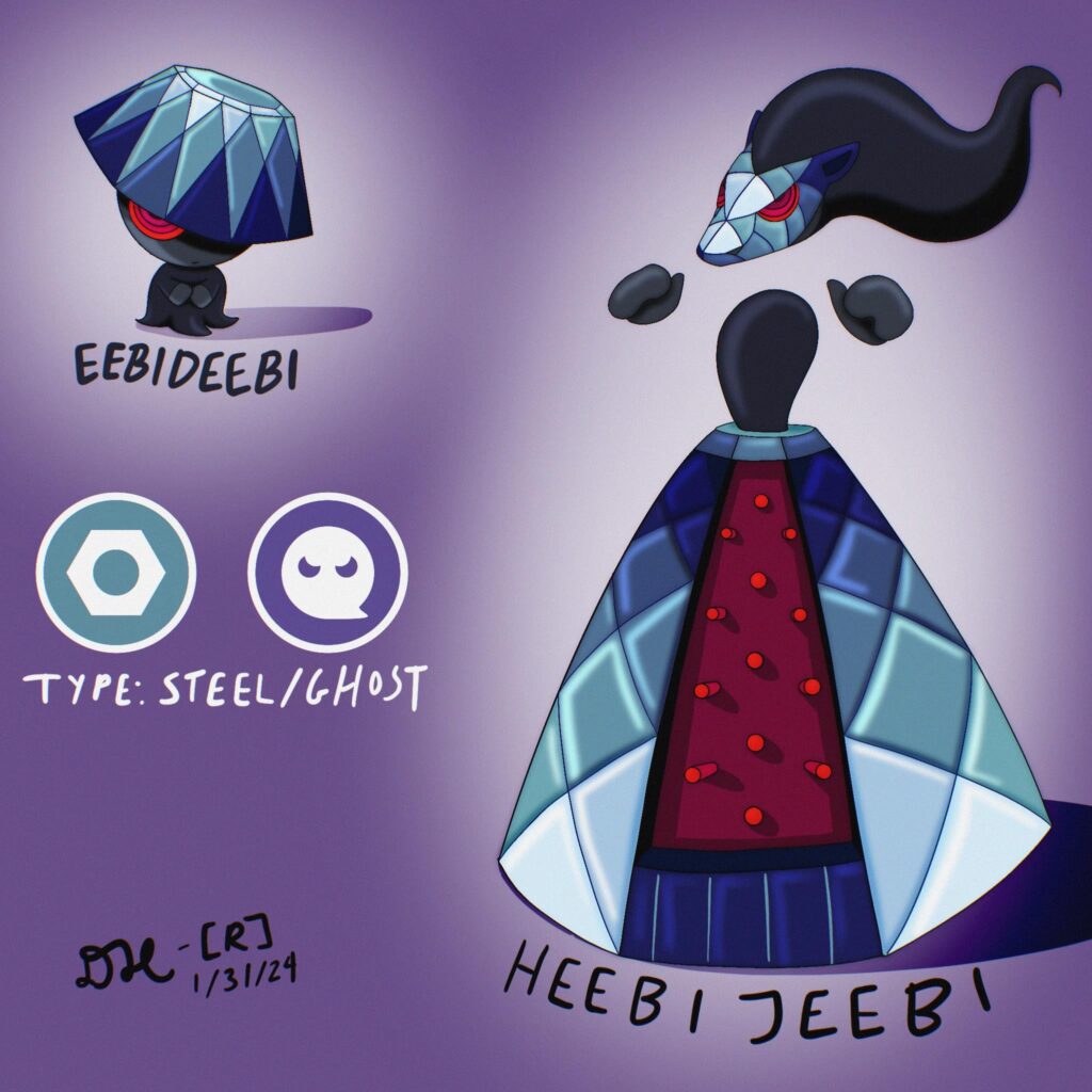 my first Fakemon line, based on the “eeby deeby” meme that came out of nowhere