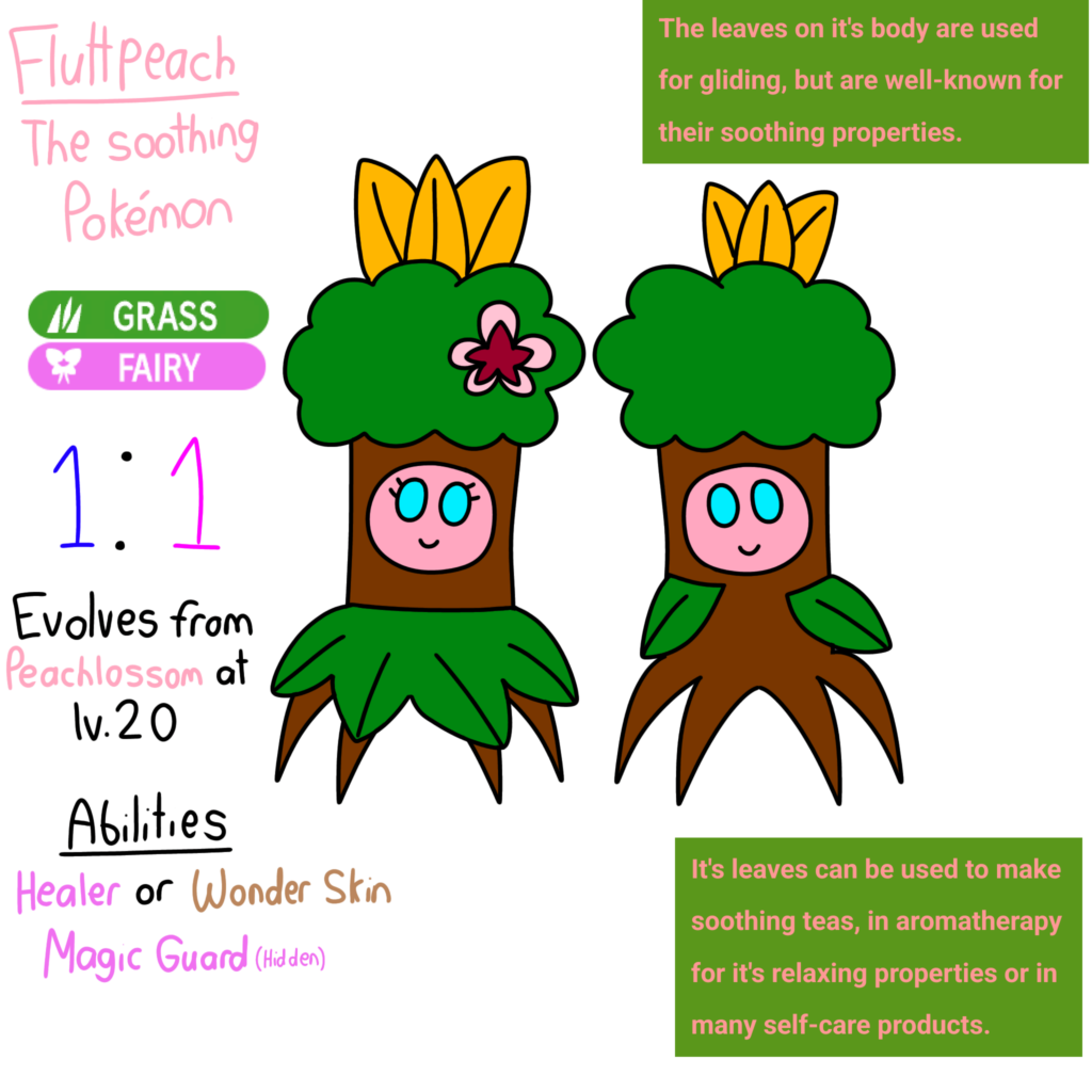 Polysula Pokémon 018 - Fluttpeach, the soothing Pokémon.
