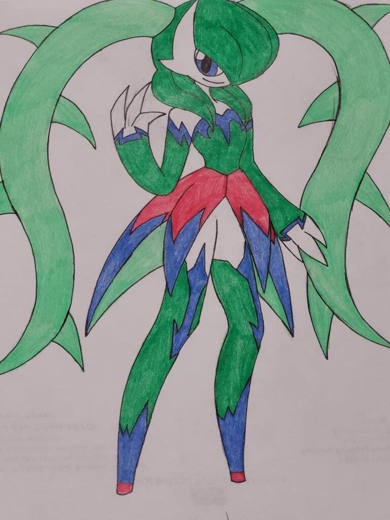 Here are grass type grifist and gyroblast. The Thorny Vines on grifist's head are its secondary arms the arm cannon on gyroblast is based off an acorn.