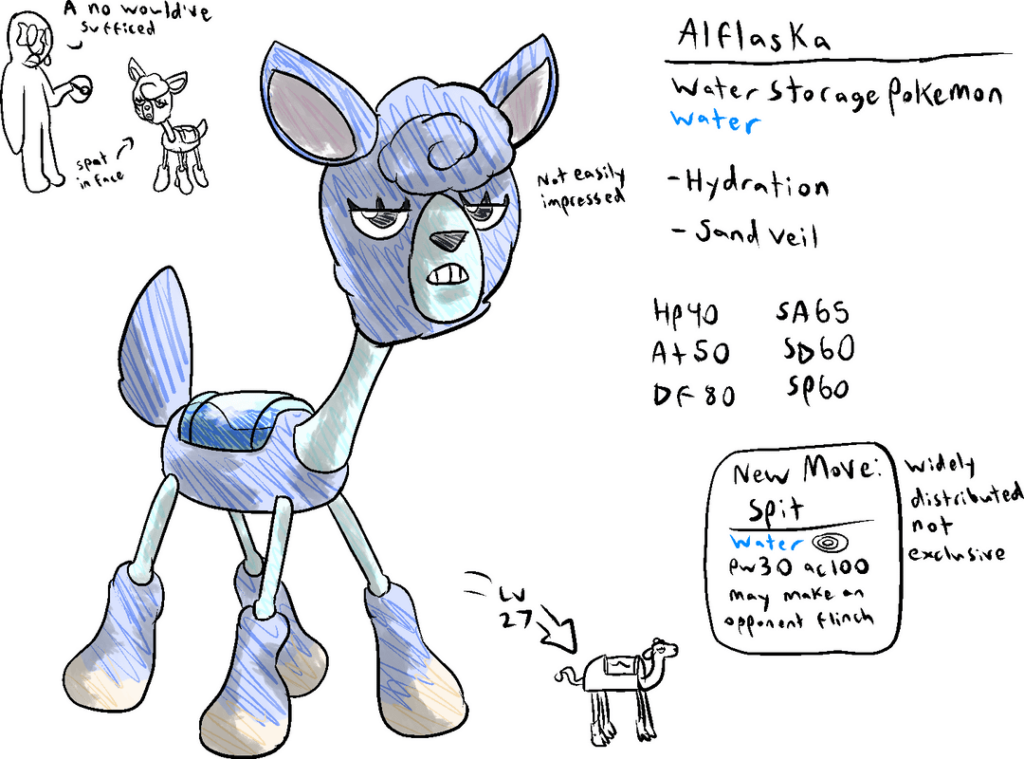 Water type camels, and a mosquito that can STEAL the water type from other Pokemon