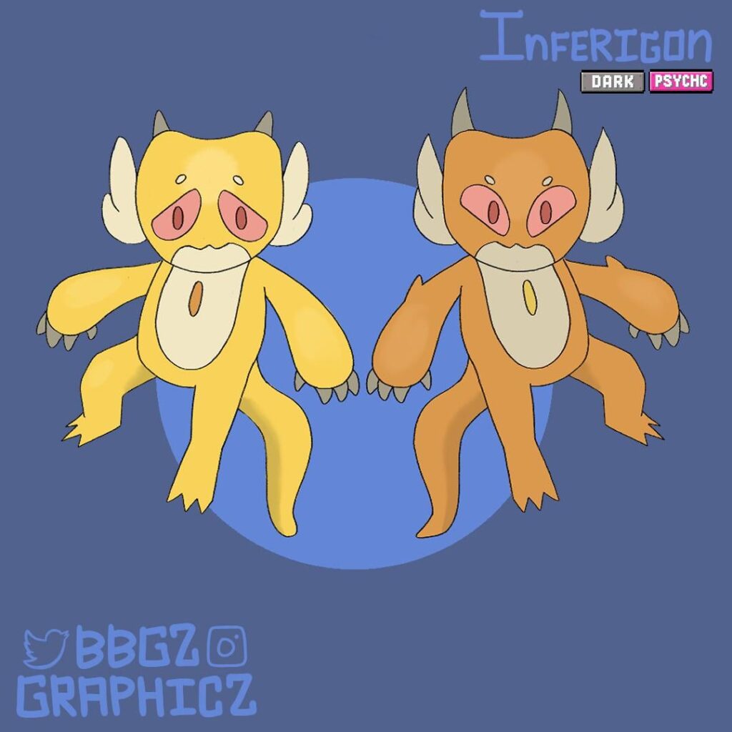 Pokemon based on DC Comic characters. For todays Pokemon I made one based on the demon Etrigan. Inferigon - [ Dark/Psychic ]